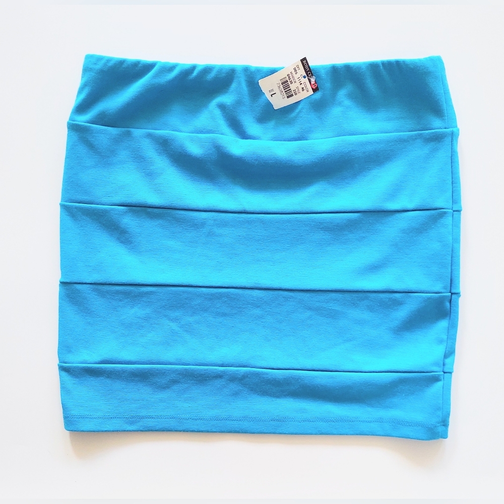 Body Central Bandage Mini Skirt Miniskirt Stretchy Size Large Blue NWT Vintage